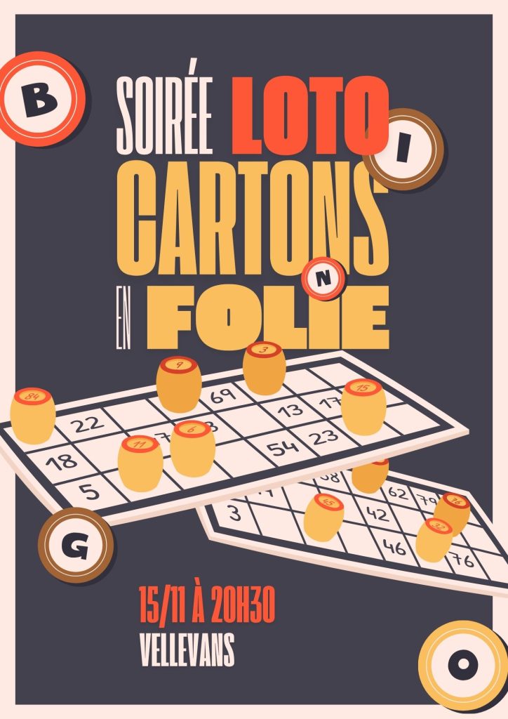 Document A4 Soirée Loto Moderne Illustrative Jaune Orange et Gris - 1
